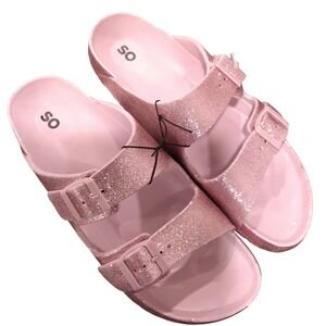 SO Pink Glitter Double Buckle Slide Sandals Women's‎ Size 10